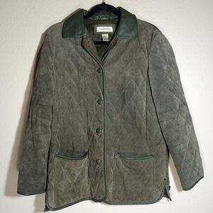 Vintage Preston And York Quilted Suede And Leather Trim Olive Green Chore Jacket